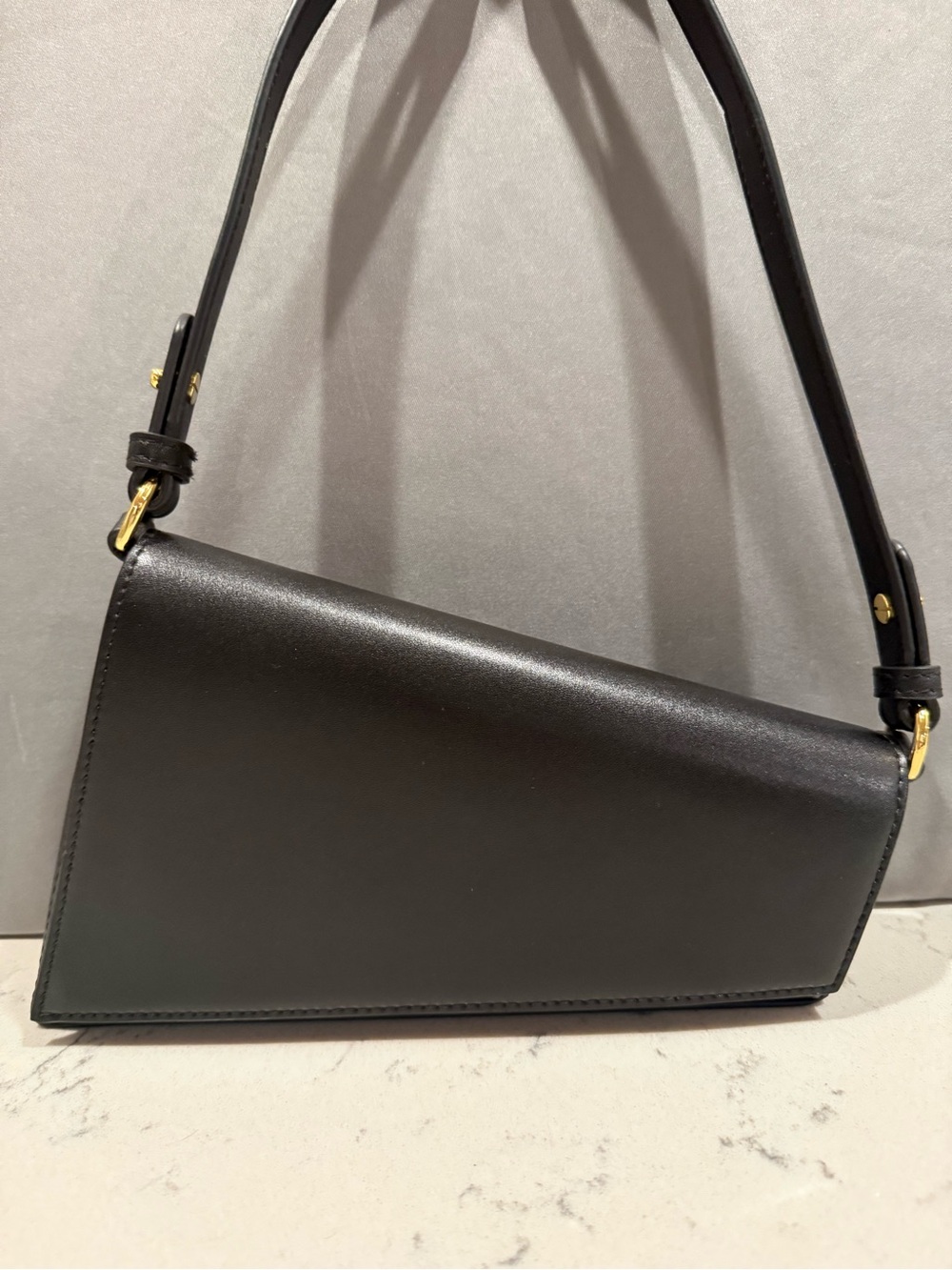 Black Asymmetric Leather Shoulder Bag